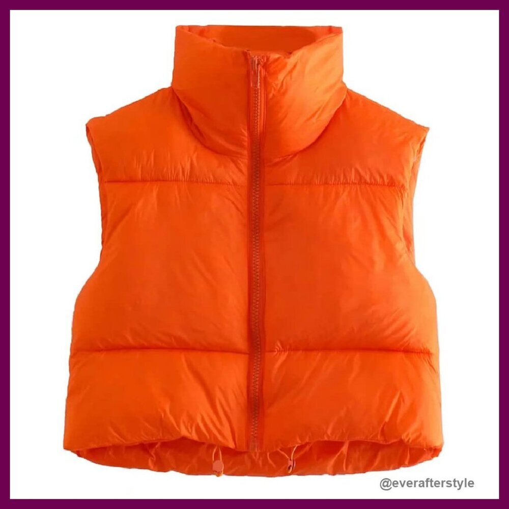Winter Crop Puffer Vest Lightweight Sleeveless Outerwear Chic Minimal Gilet